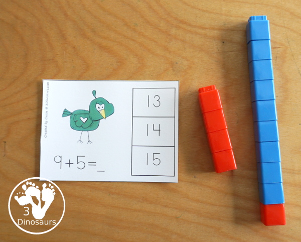 Free Bird Subtraction & Addition Clip Cards printables - with 12 addition cards and 12 subtraction cards that have similar equations with a recording sheet - 3Dinosaurs.com