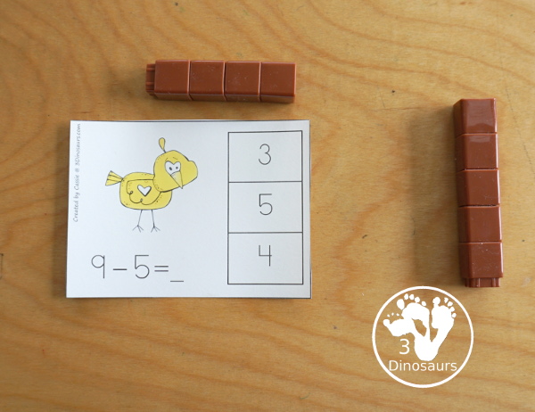 Free Bird Subtraction & Addition Clip Cards printables - with 12 addition cards and 12 subtraction cards that have similar equations with a recording sheet - 3Dinosaurs.com