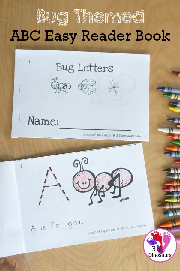 Free Bug ABC Easy Reader Book Printable - is a 12 pages book with 11 bugs for kids to trace the uppercase beginning sound and read a simple sentence - 3Dinosaurs.com