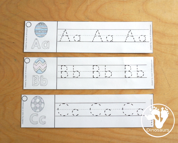 Free Easter Egg Theme ABC Tracing Strips - with uppercase and lowercase together - 3Dinosaurs.com