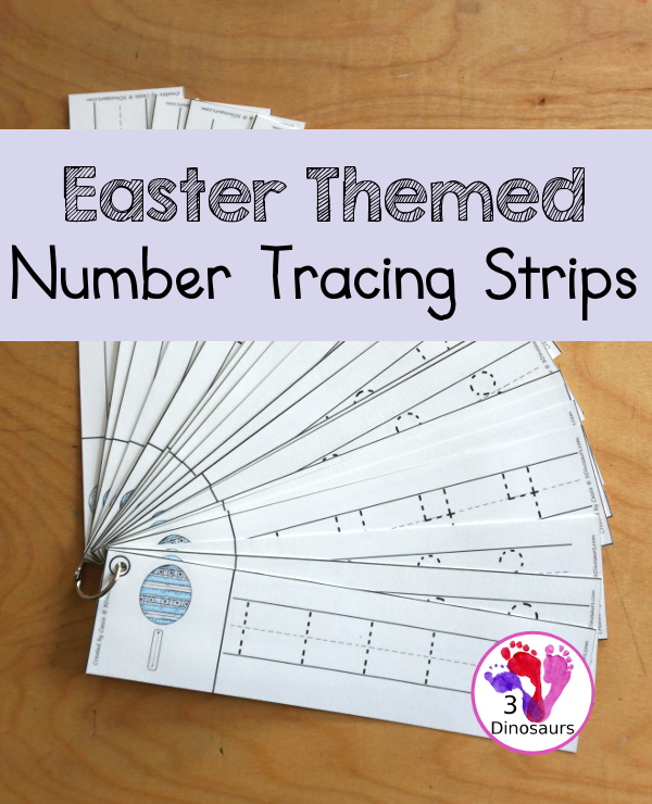 Free Easter Egg Themed Number Tracing Strips - with numbers 0 to 20. With Easter eggs and examples of how to trace the numbers and numbers to trace. - 3Dinosaurs.com