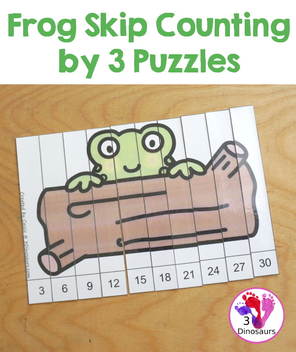 Free Frog Skip Counting by 3 Puzzles - with two free skip counting puzzle with 3 to 30 and 33 to 60 for the numbers - 3Dinosaurs.com