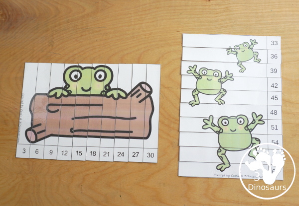 Free Frog Skip Counting by 3 Puzzles - with two free skip counting puzzle with 3 to 30 and 33 to 60 for the numbers - 3Dinosaurs.com