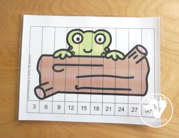 Free Frog Skip Counting by 3 Puzzles - with two free skip counting puzzle with 3 to 30 and 33 to 60 for the numbers - 3Dinosaurs.com