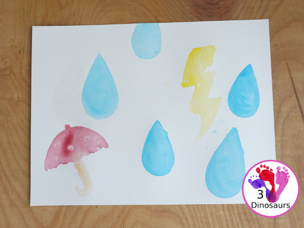 Rain Themed Water Color Cookie Painting - a fun watercolor painting with rain themed cookie cutters. - 3Dinosaurs.com