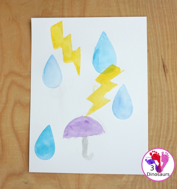 Rain Themed Water Color Cookie Painting - a fun watercolor painting with rain themed cookie cutters. - 3Dinosaurs.com