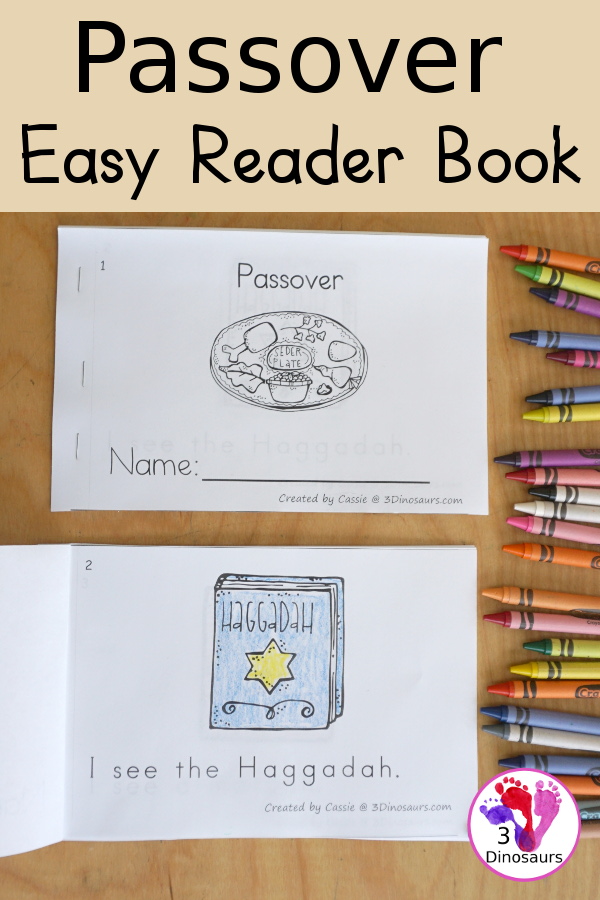 Free Passover Easy Reader Book - with different parts of the Seder for kids to read and learn about in a fun 10 page easy reader book - 3Dinosaurs.com