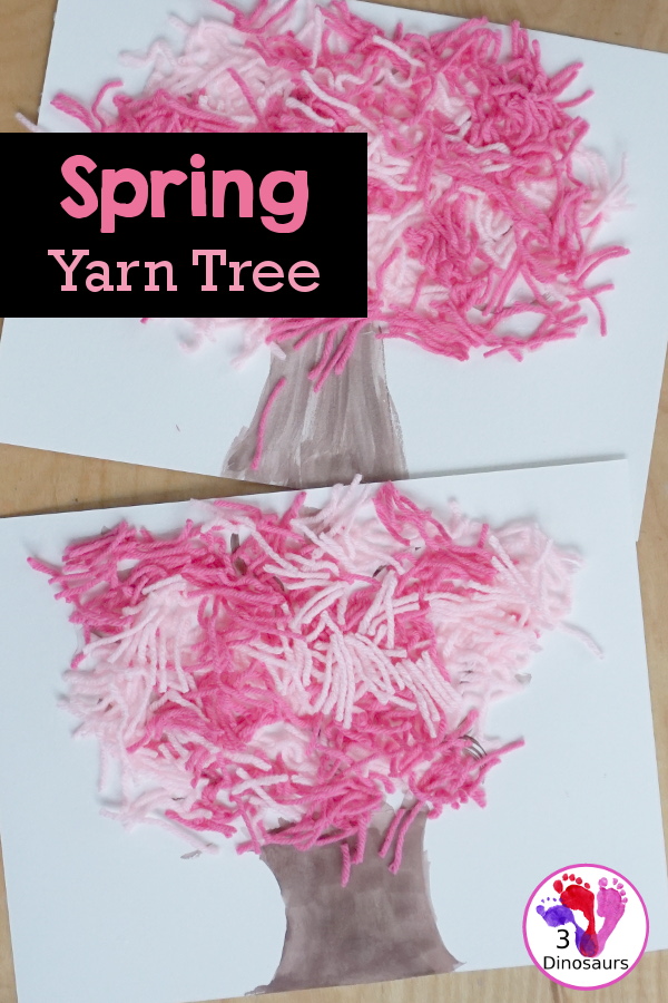 Spring Yarn Tree Craft For Kids - a fun craft made with watercolor for the tree trunk and yarn for the spring blossoms. Super easy to make and great for different ages. - 3Dinosaurs.com