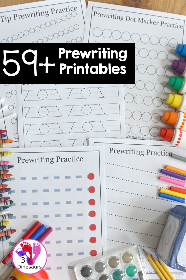 59+ Prewriting Printables For Kids - loads of prewriting pages for kids to learn with a mix of thick lines, thin lines, q-tips, and dot markers. Loads of pages to make prewriting fun  - 3Dinosaurs.com