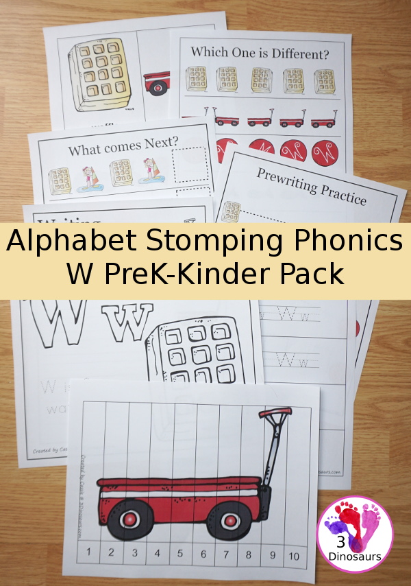 Free Alphabet Stomping Phonics W Prek-Kinder Pack - 30 pages of printables - 3Dinosaurs.com