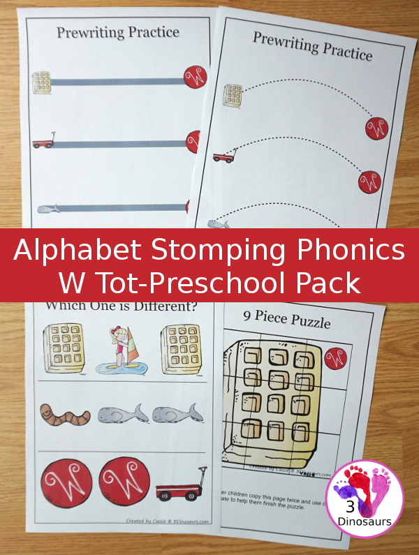 Free Alphabet Stomping Phonics W Tot-Preschool Pack - 20 pages of printables - 3Dinosaurs.com