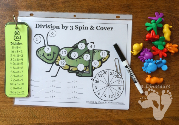 Free Bug Division Spin & Cover Printables - with division 1 through 12 - 3Dinosaurs.com