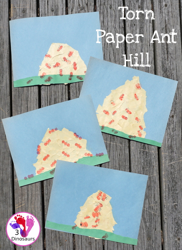 Torn Paper Ant Hills With Fingerprint Ants - Easy to make ant craft for kids - 3Dinosaurs.com