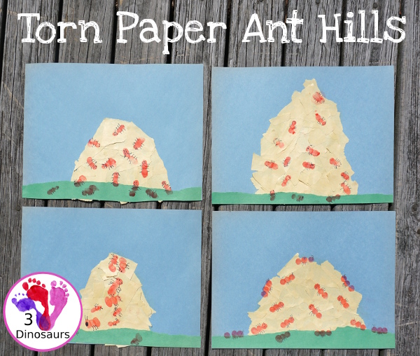 Torn Paper Ant Hills With Fingerprint Ants - Easy to make ant craft for kids - 3Dinosaurs.com