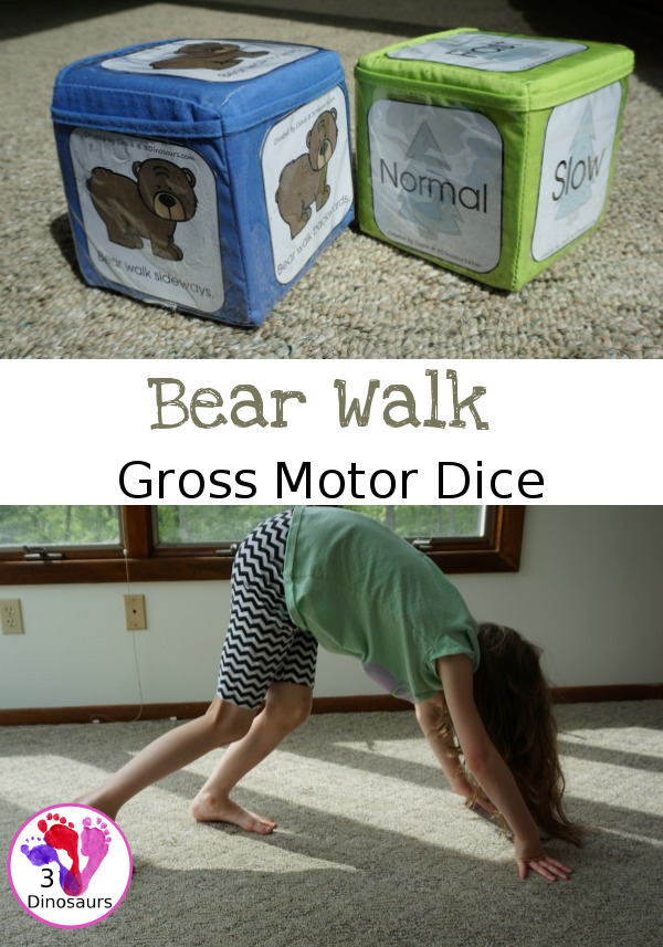 Free Bear Walk Gross Motor Dice -  3 movements with speed dice included with dice and dice incerts - 3Dinosaurs.com