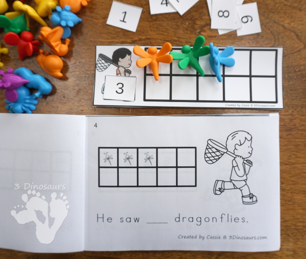 Bug Themed Ten Frame Printables: No-Prep & Hands-On - 82 pages of printables working on ten frame activities for numbers 1 to 20 with hands-on and no-prep: cards, worksheets and easy reader books - 3Dinosaurs.com #handsonmath #teacherspayteachers #tenframe #springprintablesforkids #printablesforkids