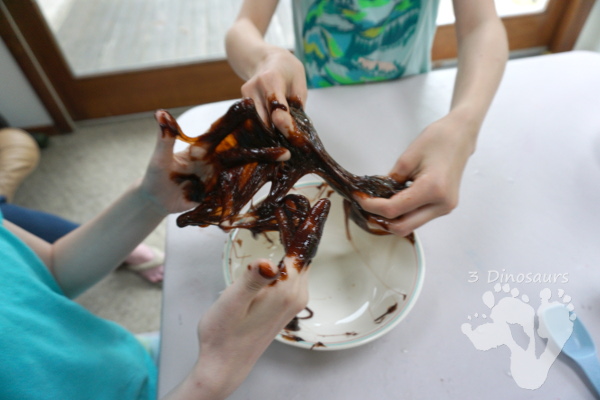 Great Sensory Play With Camping Themed Slime -easy to make with a great book about slime 3Dinosaurs.com