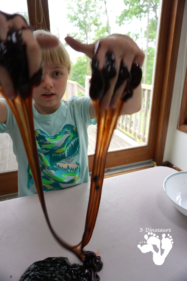 Great Sensory Play With Camping Themed Slime -easy to make with a great book about slime 3Dinosaurs.com