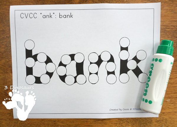 Free CVCC Word Family Dot Marker: -ANK, -INK, -INK & -UNK - 3Dinosaurs.com