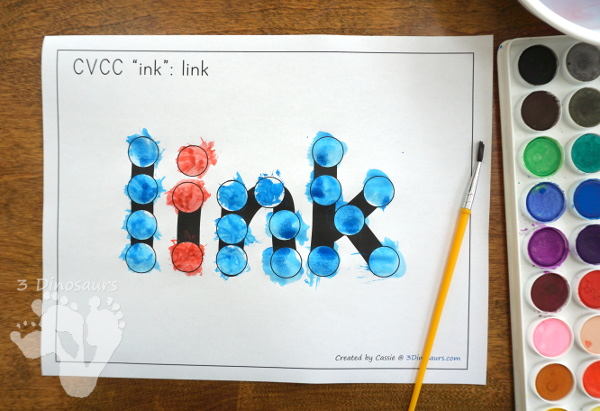 Free CVCC Word Family Dot Marker: -ANK, -INK, -INK & -UNK - 3Dinosaurs.com