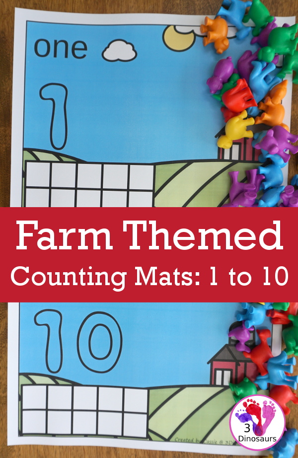 Free Hands-On Farm Themed Counting Mats: 1 to 10 - 10 different mats with two options for bugs and insects - 3Dinosaurs.com