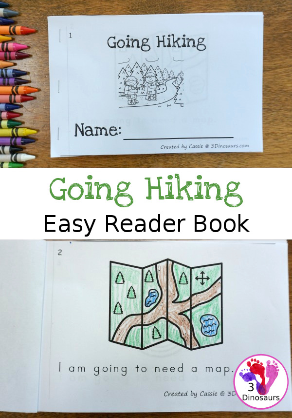 Free Going Hiking Easy Reader Book - 8 page book with a hiking theme and easy sight words - 3Dinosaurs.com