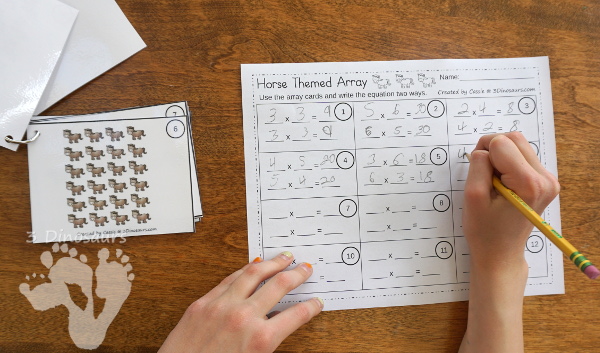 FREE Horse Themed Array Cards with Matching Worksheets - there are 12 cards and 3 different worksheets to use with the cards - 3Dinosaurs.com