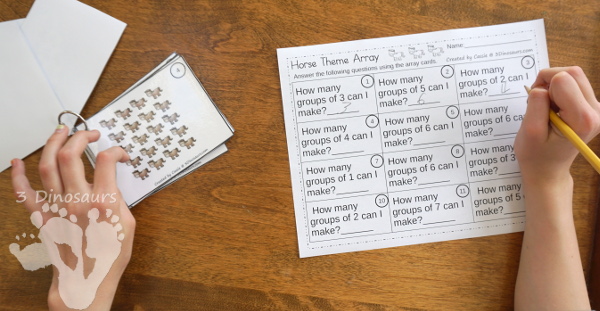 FREE Horse Themed Array Cards with Matching Worksheets - there are 12 cards and 3 different worksheets to use with the cards - 3Dinosaurs.com