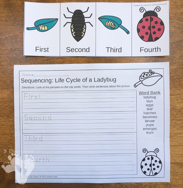 Spring Life Cycle Sequencing Sets: Ant, Butterfly, Frog and Ladybug - 4 new sequencing sets: Life Cycle of a Frog, Life Cycle of a Butterfly, Life Cycle of a Ladybug, and Life Cycle of an Ant . They have clip cards, task cards, no-prep worksheets and easy reader books $ - 3Dinosaurs.com #printablesforkids #sequencingforkids #lifecycle #springprintables #tpt #teacherspayteachers