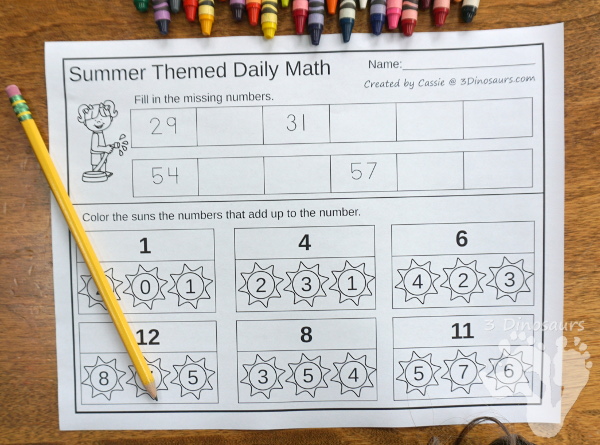 No Prep Summer Addition & Subtraction and Multiplication & Division - 30 pages no-prep printables with a mix of addition and subtraction or multiplication and division activities plus a math center activities - 3Dinosaurs.com #noprepmath #tpt #addition #subtraction #multiplication #division