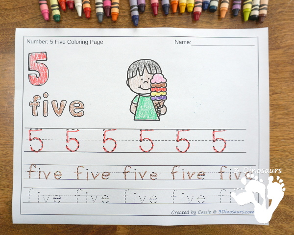 No-Prep SummerThemed Number Color and Trace - easy no-prep printables with 5 sumemr themes: general summer, watermelon, ice cream, bubbles, and camping 44 pages for each set with two options for the numbers tracing or writing $ - 3Dinosaurs.com #noprepprintable #summer #numbersforkids