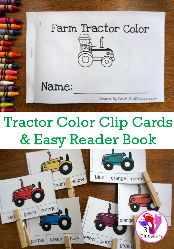 FREE Tractor Color Clip Cards & Matching Book - 6 clip cards with a matching 6-page easy reader book - 3Dinosaurs.com