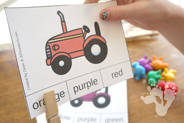 FREE Tractor Color Clip Cards & Matching Book - 6 clip cards with a matching 6-page easy reader book - 3Dinosaurs.com