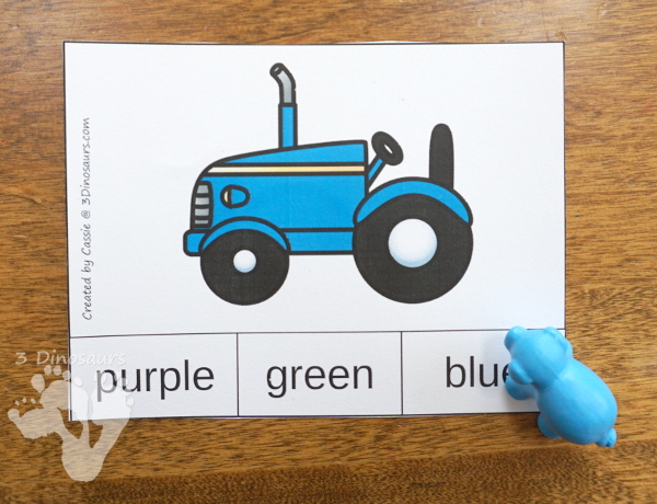 FREE Tractor Color Clip Cards & Matching Book - 6 clip cards with a matching 6-page easy reader book - 3Dinosaurs.com