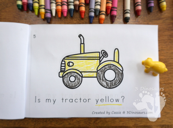 FREE Tractor Color Clip Cards & Matching Book - 6 clip cards with a matching 6-page easy reader book - 3Dinosaurs.com