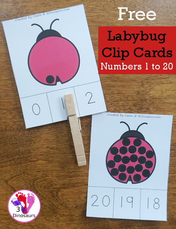 Free Ladybug Number Clip Cards - numbers 1 to 20 for kids to work on counting with - 3Dinosaurs.com