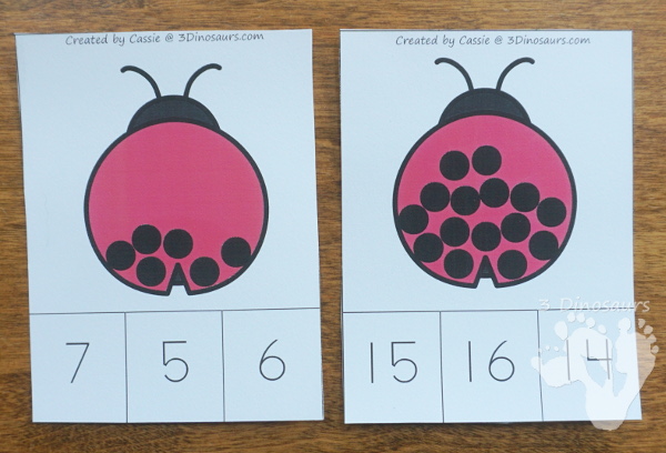 Free Ladybug Number Clip Cards - numbers 1 to 20 for kids to work on counting with - 3Dinosaurs.com