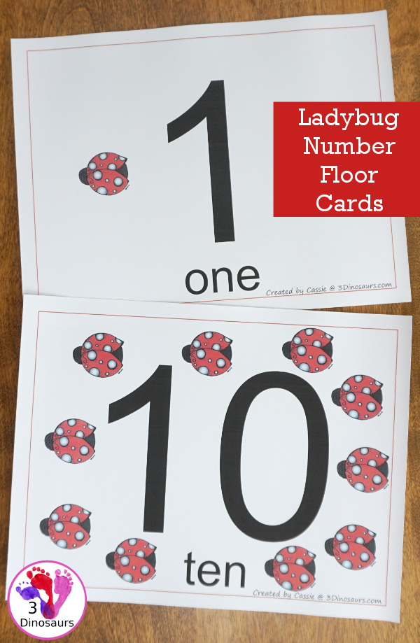 Free Ladybug Floor Numbers 1 to 10 - ten mats with numbers 1 to 10 and matching ladybugs that count up to that number - 3Dinosaurs.com