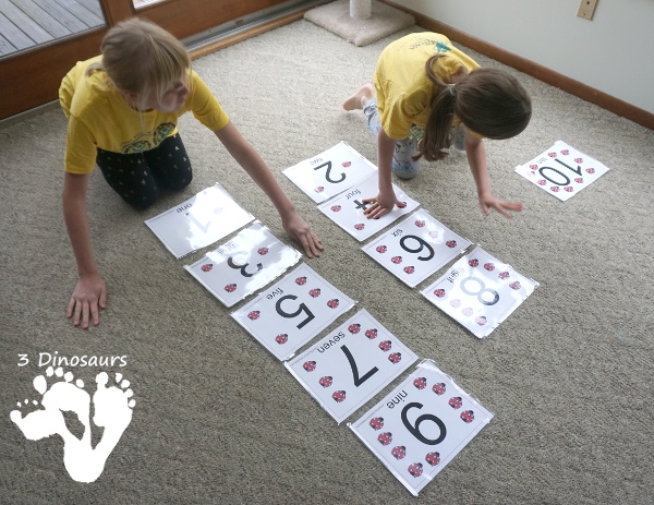 Free Ladybug Floor Numbers 1 to 10 - ten mats with numbers 1 to 10 and matching ladybugs that count up to that number - 3Dinosaurs.com