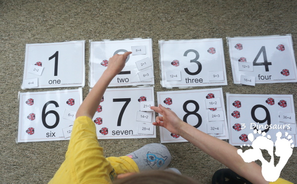 Free Ladybug Floor Numbers 1 to 10 - ten mats with numbers 1 to 10 and matching ladybugs that count up to that number - 3Dinosaurs.com