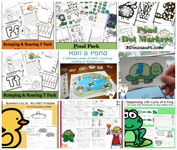 Pond & Frog Themed Printables & Activities - Collection of pond and frong themed printables - 3Dinosaurs.com