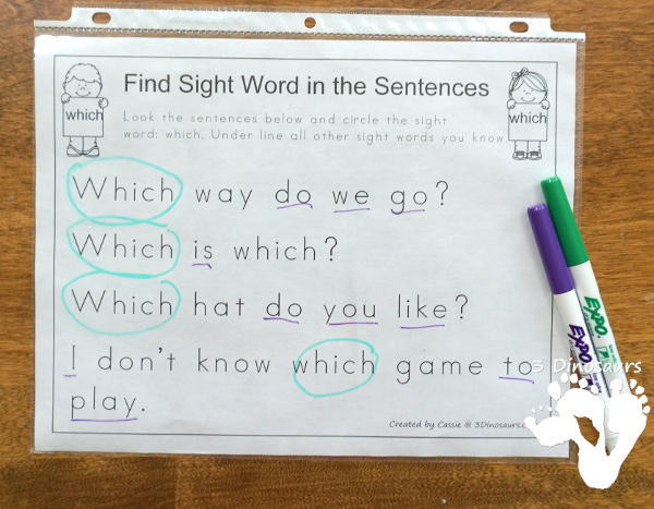 Free Romping & Roaring Second Grade Sight Words: use, very, wash, which 6 pages of printables for each word - 3Dinosaurs.com