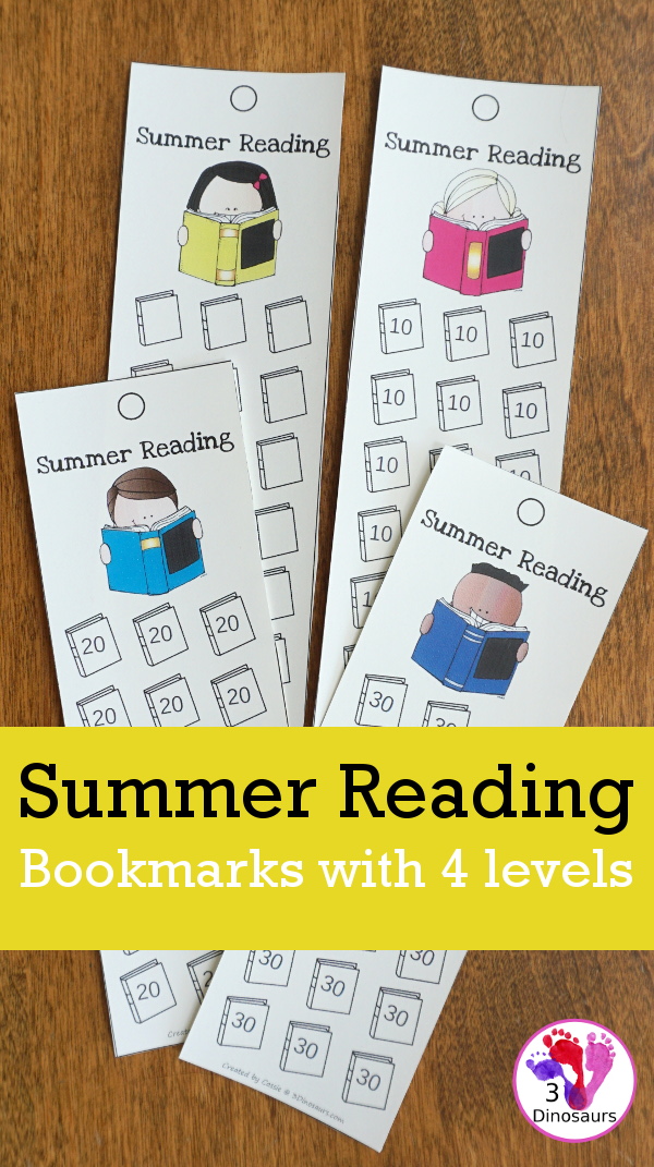 Free Summer Reading Bookmarks - 4 levels of reading fun for kids to explore this summer - 3Dinosaurs.com