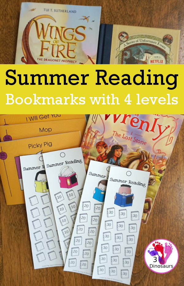 Free Summer Reading Bookmarks - 4 levels of reading fun for kids to explore this summer - 3Dinosaurs.com