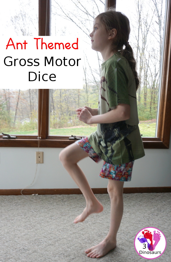 Free Ant Gross Motor Dice - 6 fun marching movements for kids to have fun with - 3Dinosaurs.com #bugsforkids #grossmotor #grossmotordice #freeprintable #3dinosaurs
