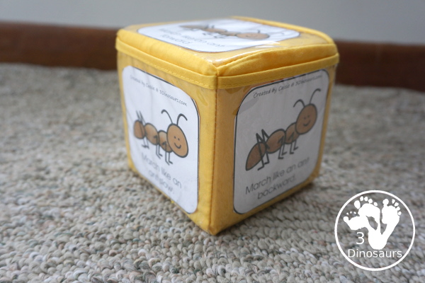 Free Ant Gross Motor Dice - 6 fun marching movements for kids to have fun with - 3Dinosaurs.com #bugsforkids #grossmotor #grossmotordice #freeprintable #3dinosaurs