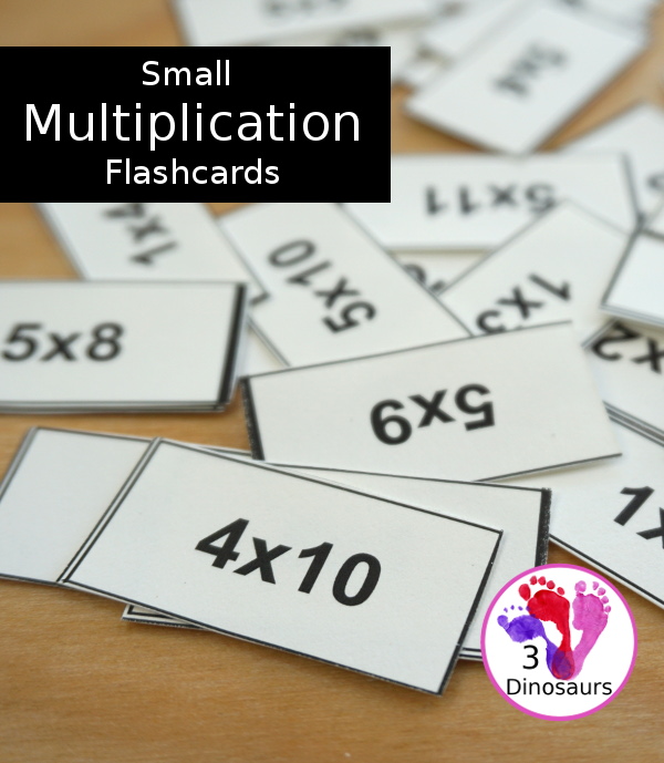 Free Mini Multiplication Flashcards - really small flashcards that work great in sensory bins or bottles and a fun and different way to work on multiplication.  - 3Dinosaurs.com