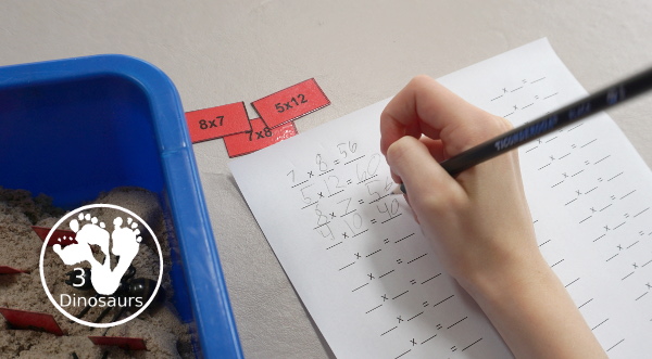 Free Mini Multiplication Flashcards - really small flashcards that work great in sensory bins or bottles and a fun and different way to work on multiplication.  - 3Dinosaurs.com