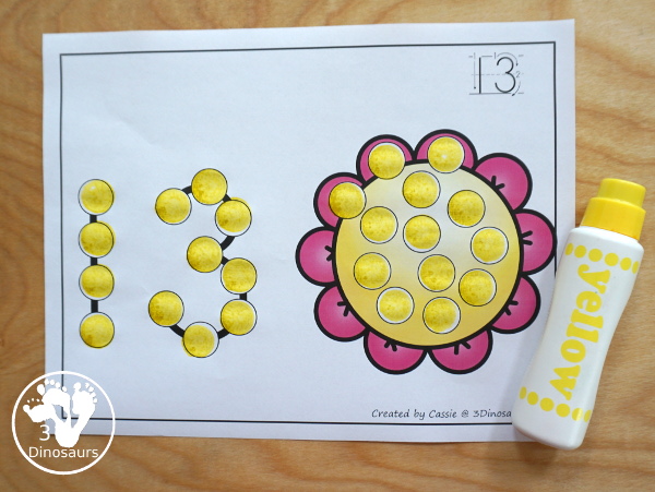 Spring Dot the Number & Count: Flower, Butterfly & Frog - a fun set of printables that work on numbers 0 to 20 for kids with spring themes - 3Dinosaurs.com