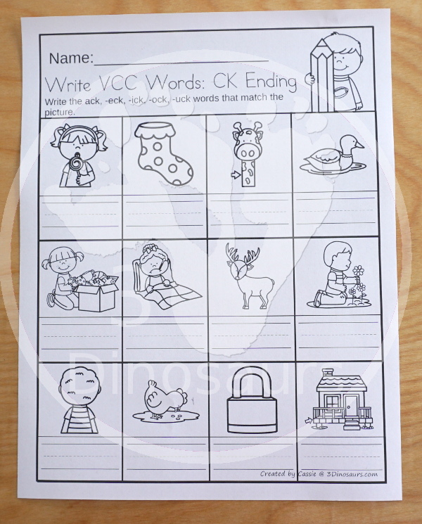 Free CVCC & CCVCC Word Family Write the Words No-Prep Worksheet - 4 worksheets with ll, nd, sh,and ng word endings and each page has one ending per page - 3Dinosaurs.com  #3dinosaurs  #firstgrade #secondgrade #ccvcc #vcc #cvcc #wordfamily #learningtoread #endingblends #freeprintable